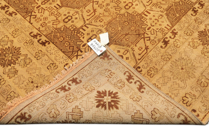 8x10 Gold, Rust, Tan Color Hand Knotted Oushak Wool Transitional Oriental Rug
