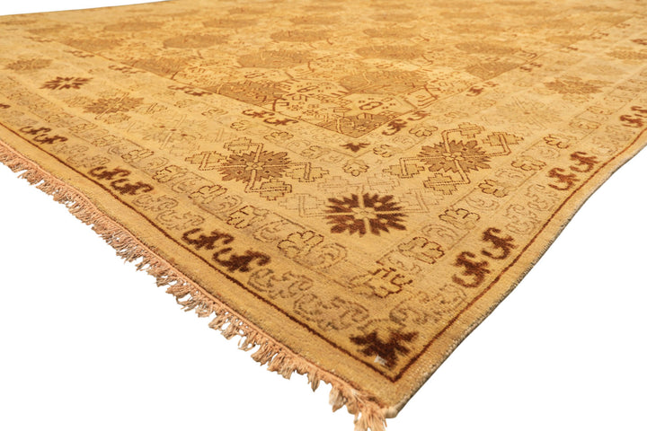8x10 Gold, Rust, Tan Color Hand Knotted Oushak Wool Transitional Oriental Rug