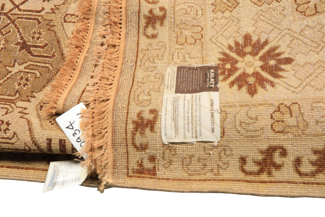 8x10 Gold, Rust, Tan Color Hand Knotted Oushak Wool Transitional Oriental Rug