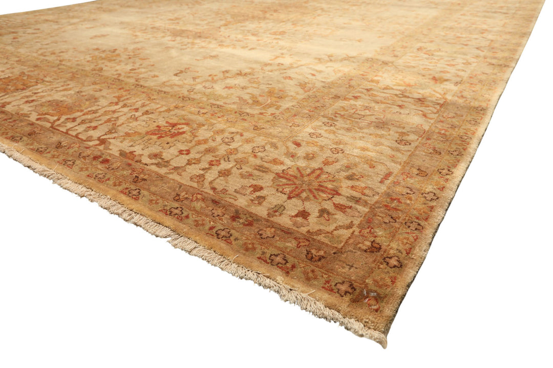 9x12 Beige, Tan, Gold Color Hand Knotted Agra Wool Traditional Oriental Rug