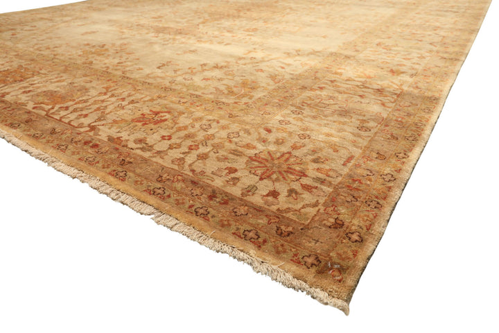 9x12 Beige, Tan, Gold Color Hand Knotted Agra Wool Traditional Oriental Rug