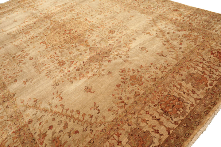 9x12 Beige, Tan, Gold Color Hand Knotted Agra Wool Traditional Oriental Rug