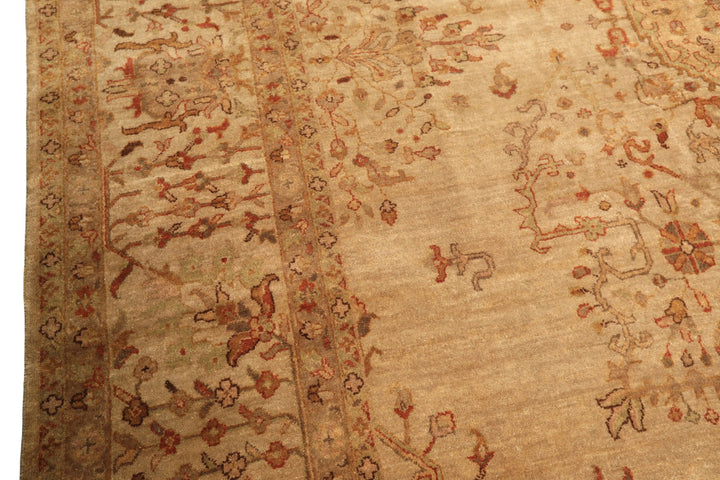 9x12 Beige, Tan, Gold Color Hand Knotted Agra Wool Traditional Oriental Rug