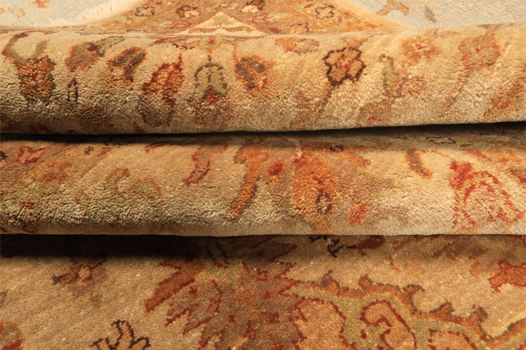 9x12 Beige, Tan, Gold Color Hand Knotted Agra Wool Traditional Oriental Rug