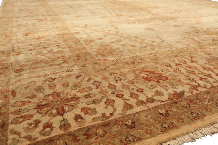 9x12 Beige, Tan, Gold Color Hand Knotted Agra Wool Traditional Oriental Rug