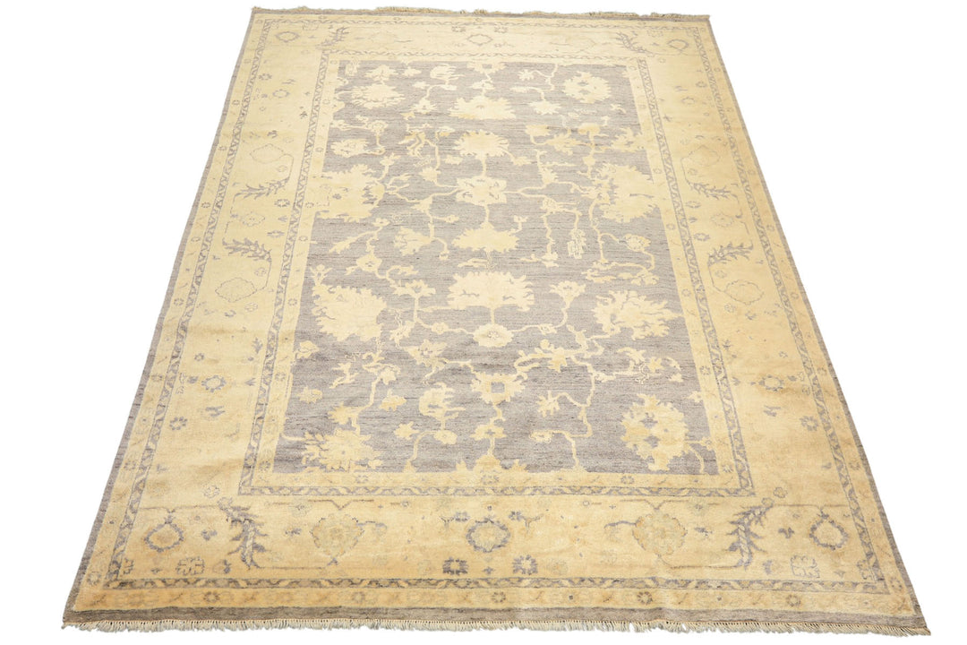 9x12 Gray, Ivory, Washed out Muted earth tones Color Hand Knotted Oushak New Zealand Wool Transitional Oriental Rug