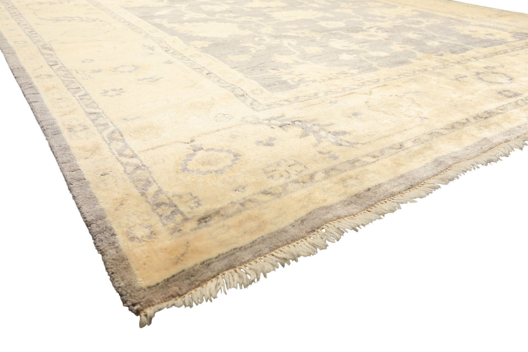 9x12 Gray, Ivory, Washed out Muted earth tones Color Hand Knotted Oushak New Zealand Wool Transitional Oriental Rug