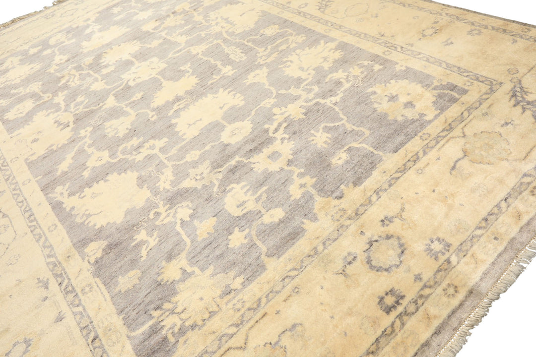9x12 Gray, Ivory, Washed out Muted earth tones Color Hand Knotted Oushak New Zealand Wool Transitional Oriental Rug
