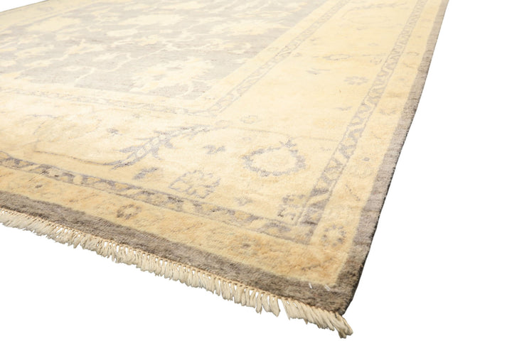 9x12 Gray, Ivory, Washed out Muted earth tones Color Hand Knotted Oushak New Zealand Wool Transitional Oriental Rug