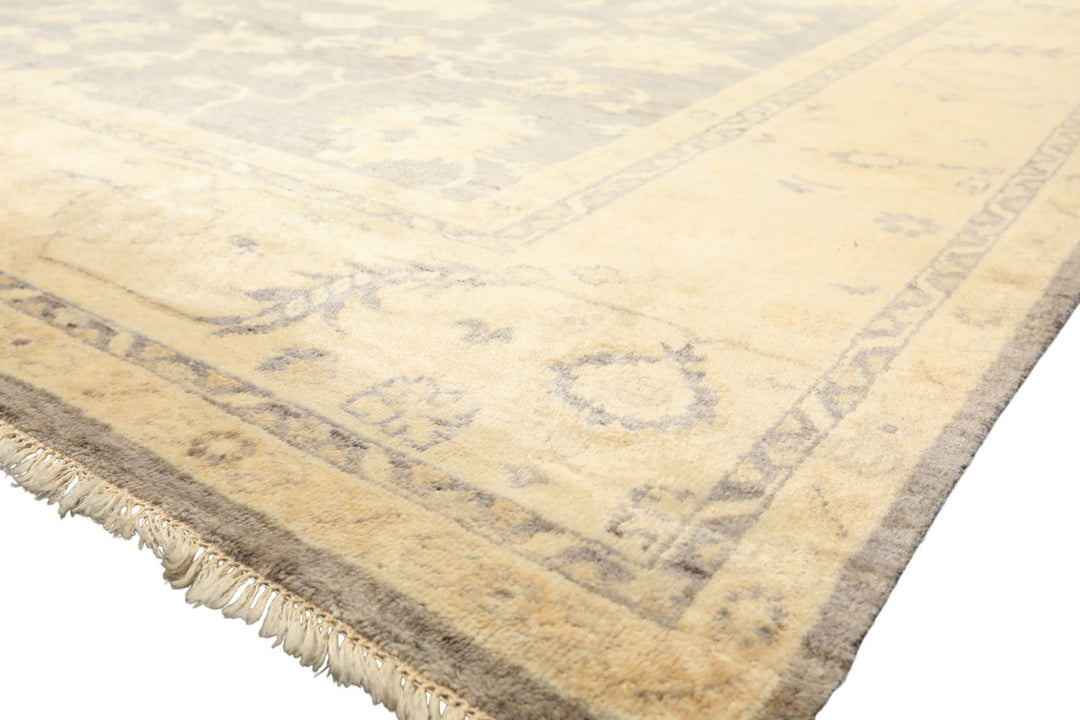 9x12 Gray, Ivory, Washed out Muted earth tones Color Hand Knotted Oushak New Zealand Wool Transitional Oriental Rug