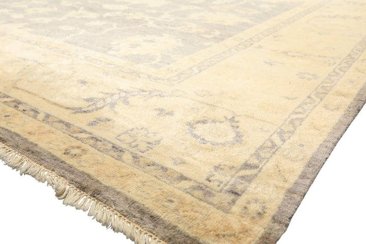 9x12 Gray, Ivory, Washed out Muted earth tones Color Hand Knotted Oushak New Zealand Wool Transitional Oriental Rug