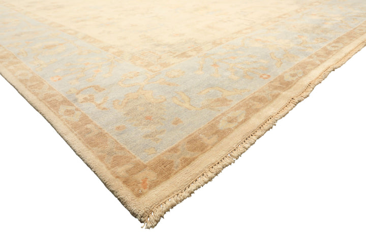 9x12 Ivory, Beige, Aqua Color Hand Knotted Oushak Wool Transitional Oriental Rug
