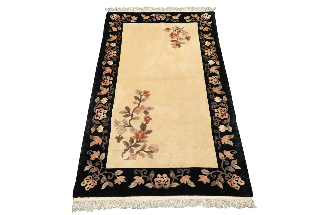 3x5 Beige, Charcoal, Blush Color Hand Knotted Chinese Art Deco Wool Traditional Oriental Rug