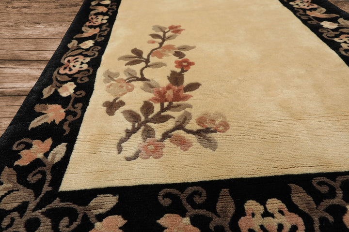 3x5 Beige, Charcoal, Blush Color Hand Knotted Chinese Art Deco Wool Traditional Oriental Rug