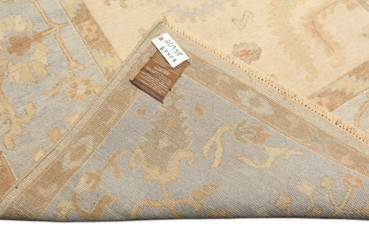 9x12 Ivory, Beige, Aqua Color Hand Knotted Oushak Wool Transitional Oriental Rug