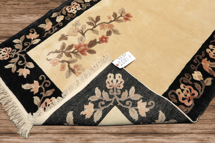 3x5 Beige, Charcoal, Blush Color Hand Knotted Chinese Art Deco Wool Traditional Oriental Rug