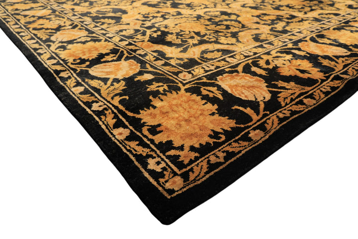 9x11 Black, Beige, Gold Color Hand Knotted Tibetan New Zealand Wool Transitional Oriental Rug