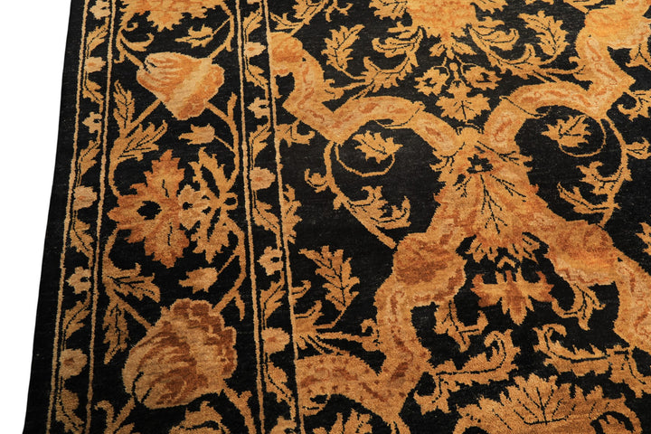 9x11 Black, Beige, Gold Color Hand Knotted Tibetan New Zealand Wool Transitional Oriental Rug