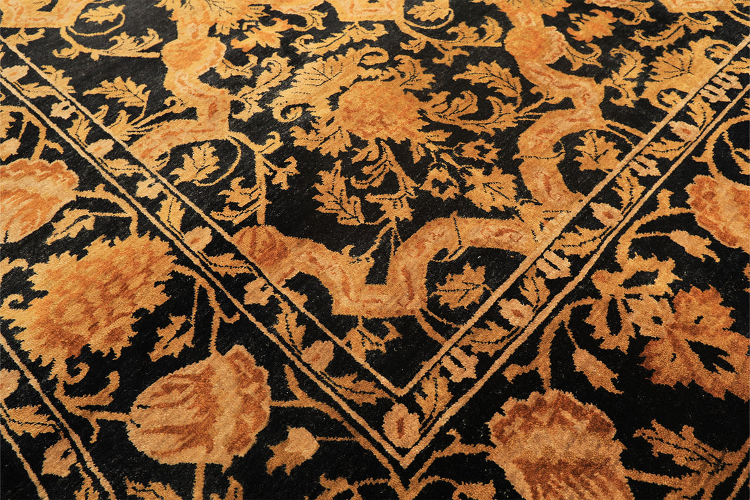 9x11 Black, Beige, Gold Color Hand Knotted Tibetan New Zealand Wool Transitional Oriental Rug