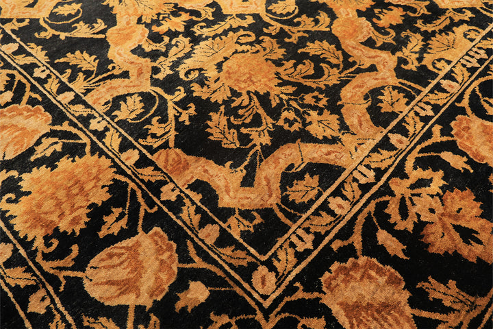 9x11 Black, Beige, Gold Color Hand Knotted Tibetan New Zealand Wool Transitional Oriental Rug