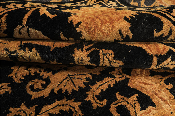 9x11 Black, Beige, Gold Color Hand Knotted Tibetan New Zealand Wool Transitional Oriental Rug