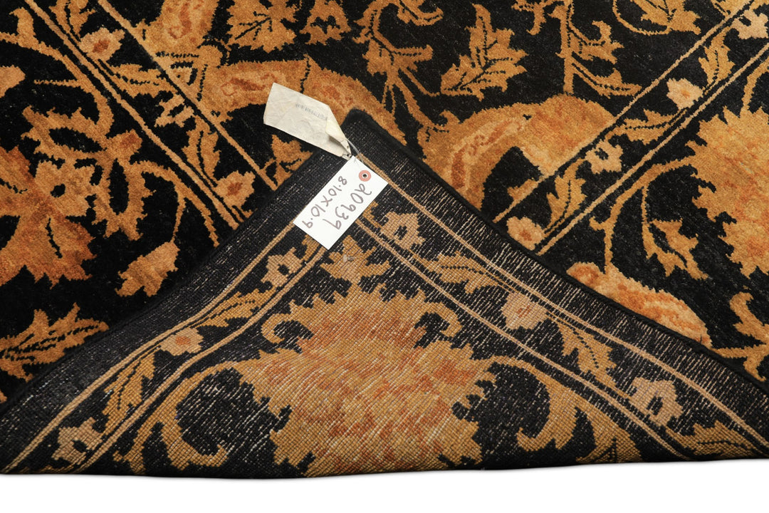 9x11 Black, Beige, Gold Color Hand Knotted Tibetan New Zealand Wool Transitional Oriental Rug