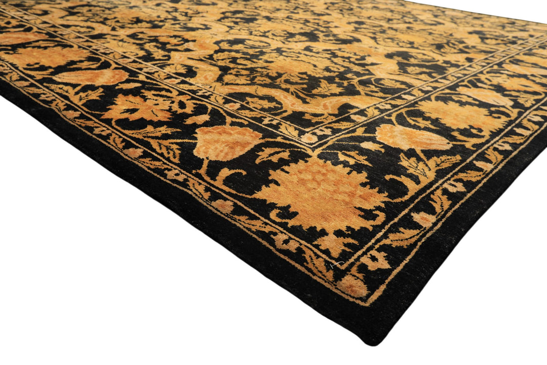 9x11 Black, Beige, Gold Color Hand Knotted Tibetan New Zealand Wool Transitional Oriental Rug