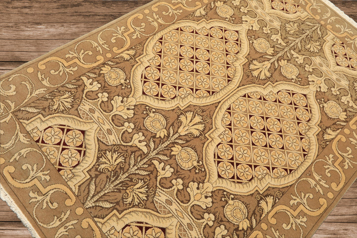 4x6 Moss, Beige, Light Gold Color Hand Knotted Art Deco Wool Arts &amp; Crafts Oriental Rug