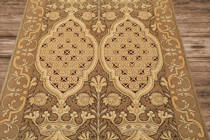 4x6 Moss, Beige, Light Gold Color Hand Knotted Art Deco Wool Arts &amp; Crafts Oriental Rug