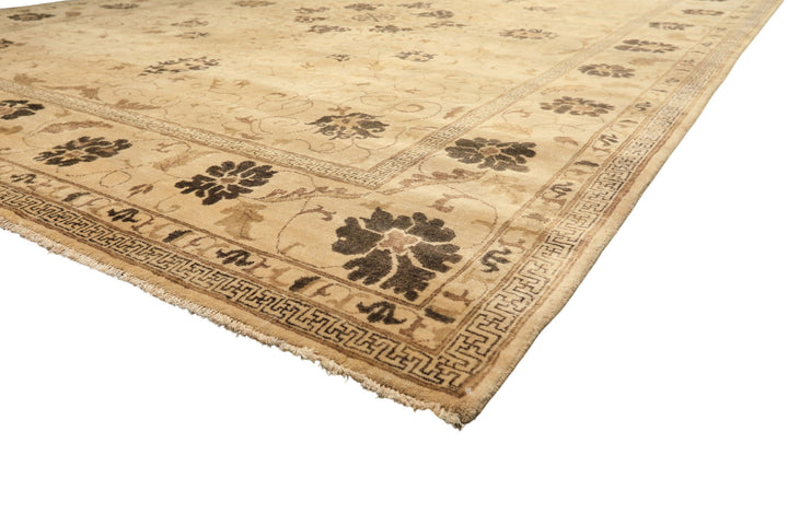 9x12 Beige, Brown, Chocolate Color Hand Knotted Oushak New Zealand Wool Transitional Oriental Rug