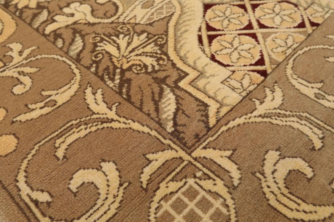 4x6 Moss, Beige, Light Gold Color Hand Knotted Art Deco Wool Arts &amp; Crafts Oriental Rug