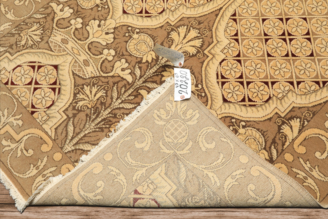 4x6 Moss, Beige, Light Gold Color Hand Knotted Art Deco Wool Arts &amp; Crafts Oriental Rug