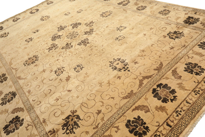 9x12 Beige, Brown, Chocolate Color Hand Knotted Oushak New Zealand Wool Transitional Oriental Rug