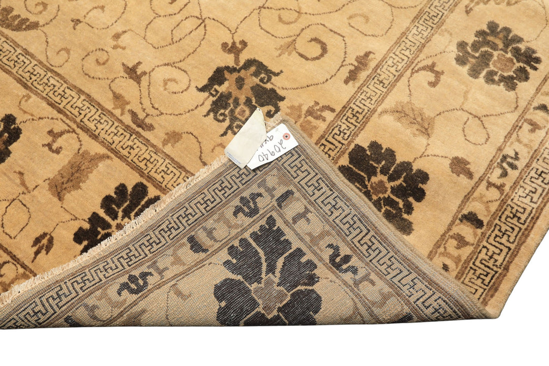9x12 Beige, Brown, Chocolate Color Hand Knotted Oushak New Zealand Wool Transitional Oriental Rug