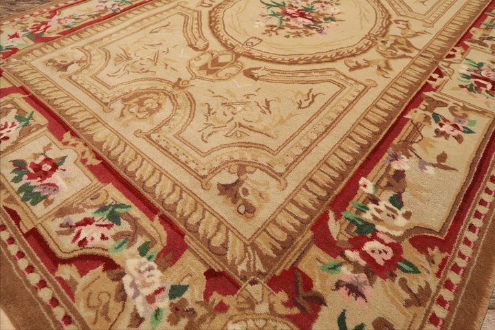 4x6 Beige, Brown, Rose Color Hand Knotted French Aubusson Savonnerie Wool Traditional Oriental Rug