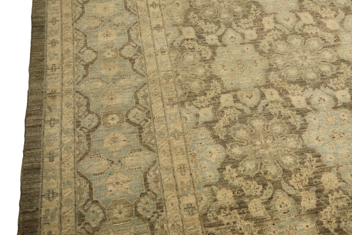 9x11 Brown, Aqua, Beige Color Hand Knotted Chobi Peshawar Wool Transitional Oriental Rug