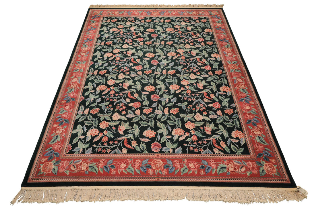 9x12 Emerald, Pink, Rose Color Hand Knotted Pak Persian Wool Traditional Oriental Rug