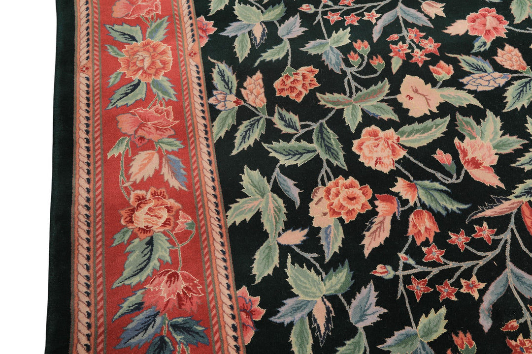 9x12 Emerald, Pink, Rose Color Hand Knotted Pak Persian Wool Traditional Oriental Rug