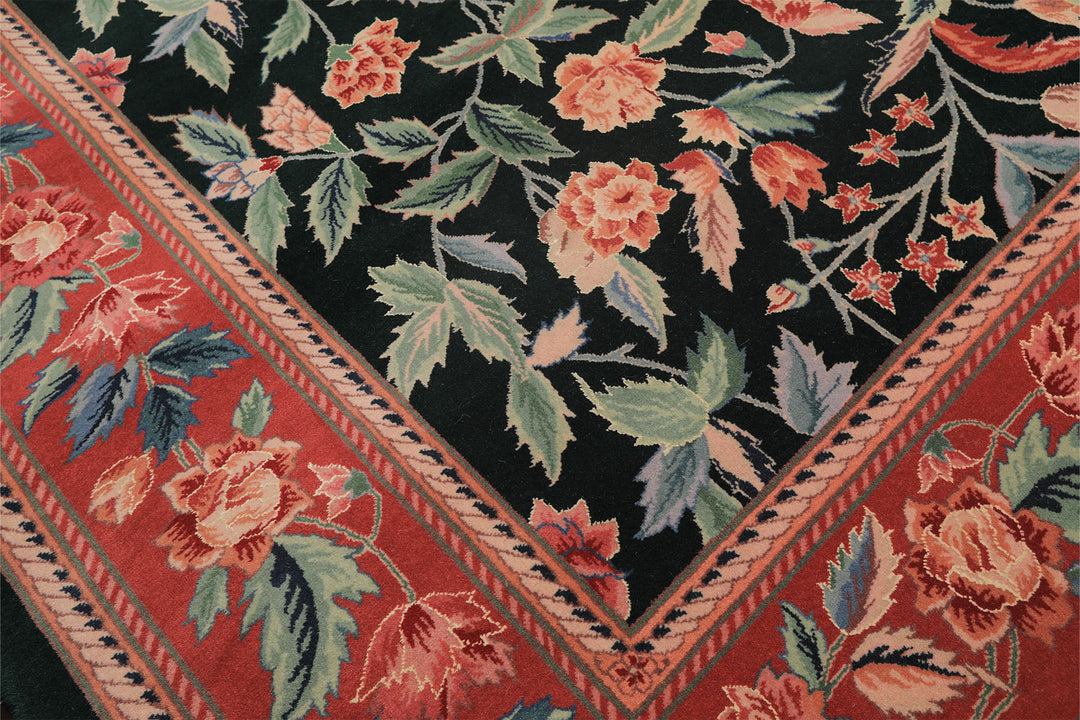 9x12 Emerald, Pink, Rose Color Hand Knotted Pak Persian Wool Traditional Oriental Rug