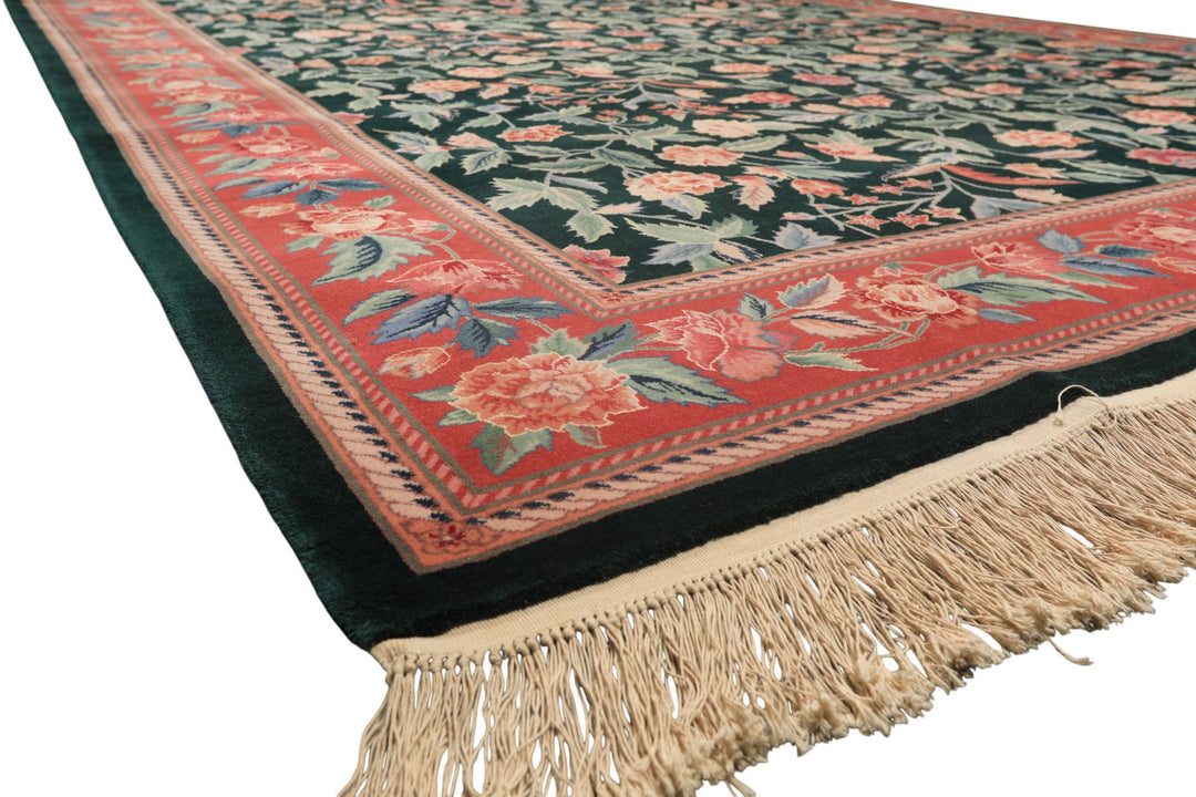 9x12 Emerald, Pink, Rose Color Hand Knotted Pak Persian Wool Traditional Oriental Rug