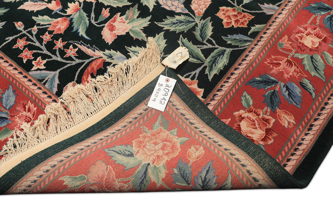 9x12 Emerald, Pink, Rose Color Hand Knotted Pak Persian Wool Traditional Oriental Rug