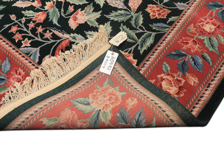 9x12 Emerald, Pink, Rose Color Hand Knotted Pak Persian Wool Traditional Oriental Rug