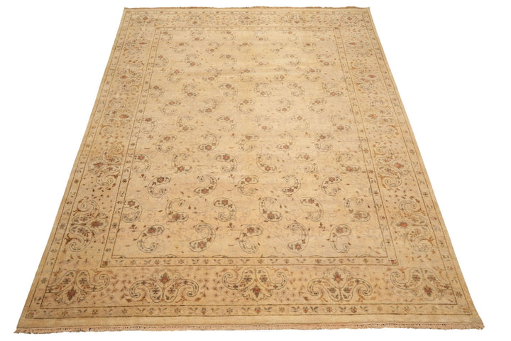 9x12 Beige, Caramel, Green Color Hand Knotted Agra Wool Traditional Oriental Rug