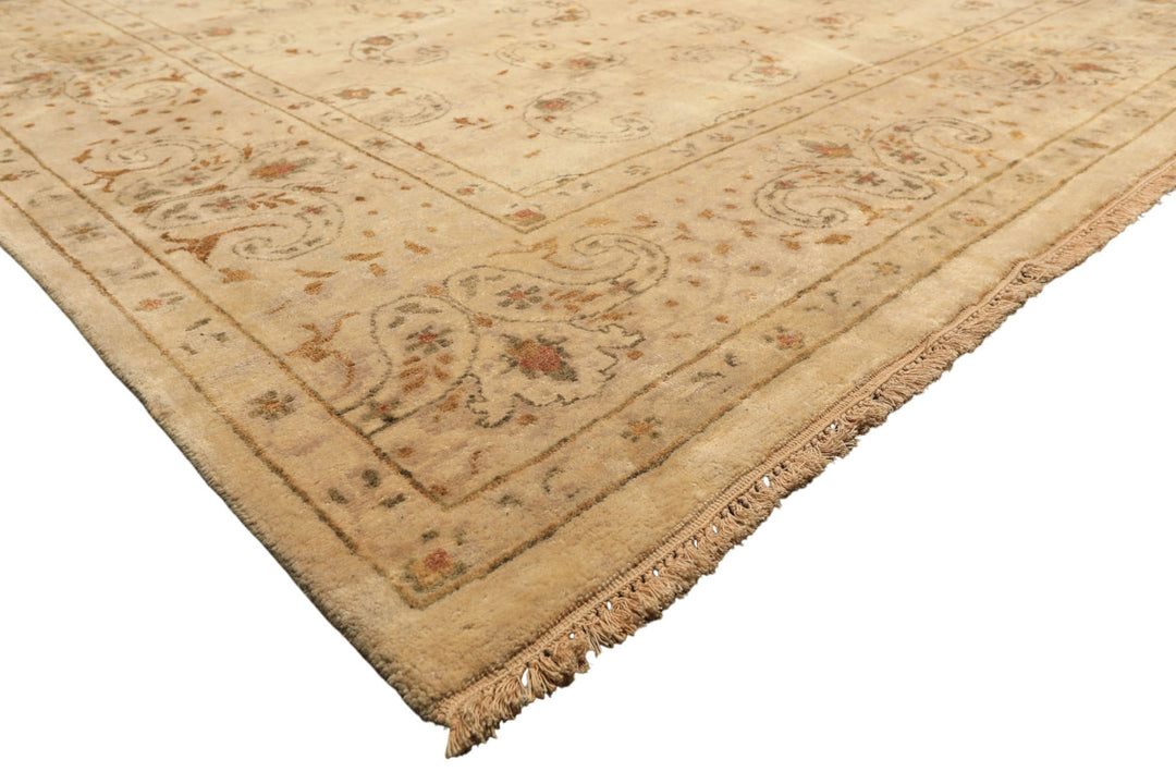9x12 Beige, Caramel, Green Color Hand Knotted Agra Wool Traditional Oriental Rug