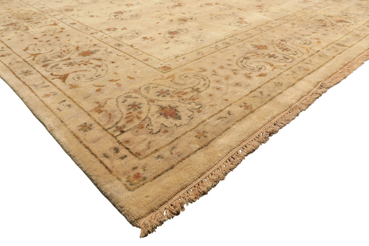 9x12 Beige, Caramel, Green Color Hand Knotted Agra Wool Traditional Oriental Rug
