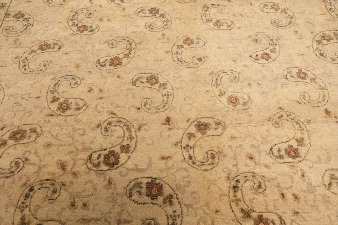 9x12 Beige, Caramel, Green Color Hand Knotted Agra Wool Traditional Oriental Rug