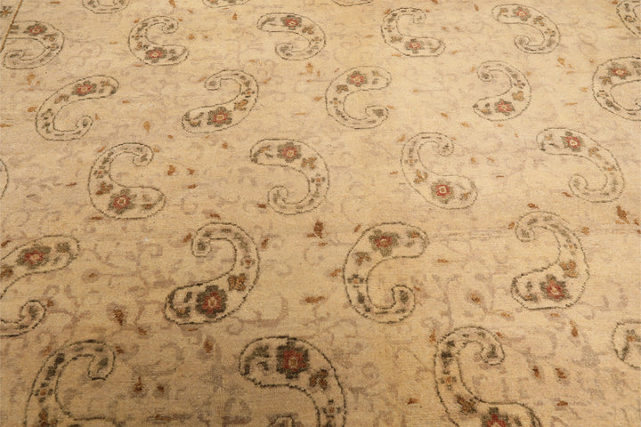 9x12 Beige, Caramel, Green Color Hand Knotted Agra Wool Traditional Oriental Rug