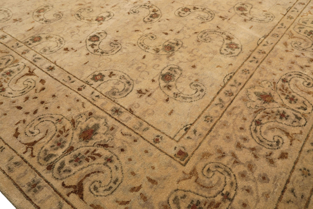 9x12 Beige, Caramel, Green Color Hand Knotted Agra Wool Traditional Oriental Rug