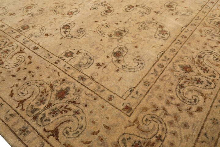 9x12 Beige, Caramel, Green Color Hand Knotted Agra Wool Traditional Oriental Rug