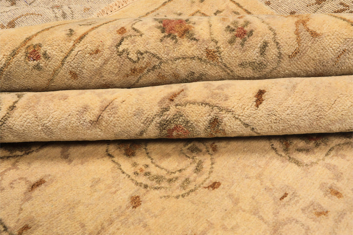 9x12 Beige, Caramel, Green Color Hand Knotted Agra Wool Traditional Oriental Rug